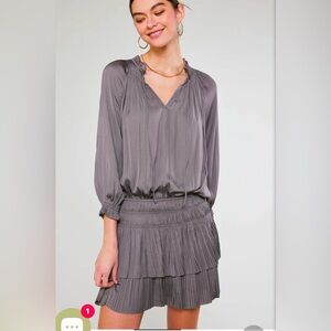 Current Air Anthropologie Aurelie Pleated Soft  TAUPE GREY Mini Dress size M